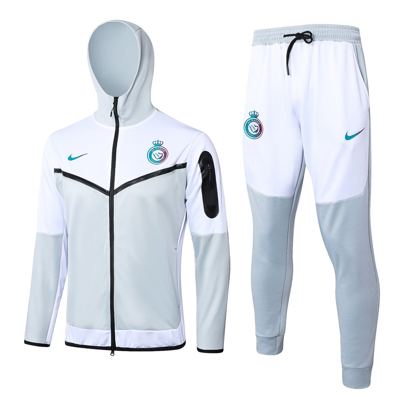 Conjunto corta vento Nike Al Nassr 23/24 zíper longo - Branco e Cinza