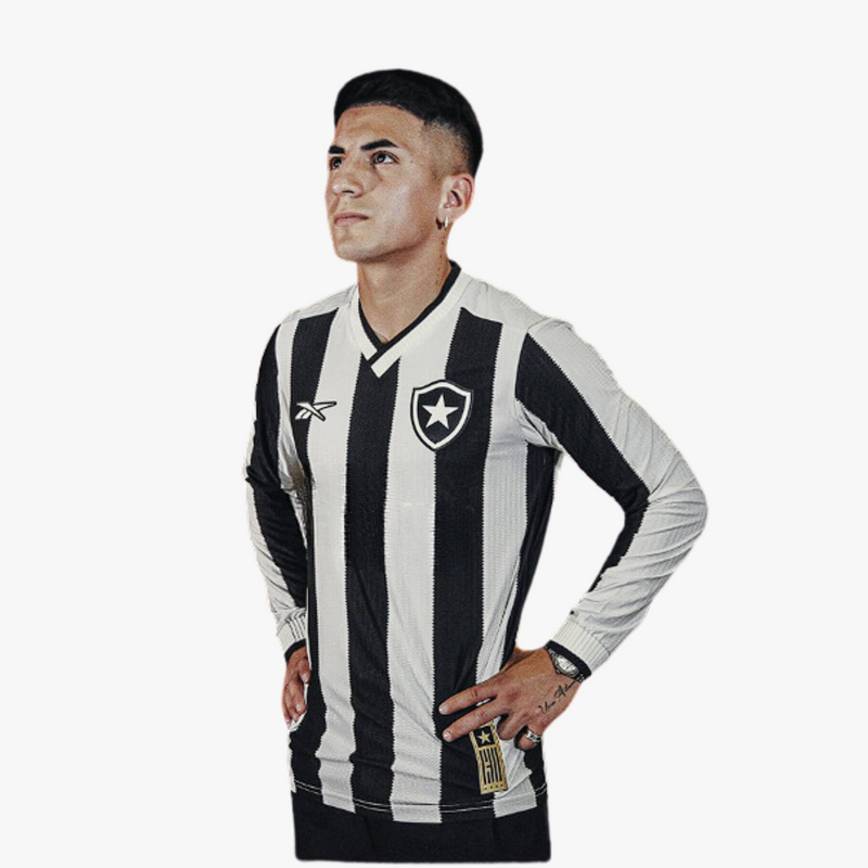 Camisa Botafogo Home I 24/25 - Rebook Torcedor Masculina Manga Longa - Preto e Branco