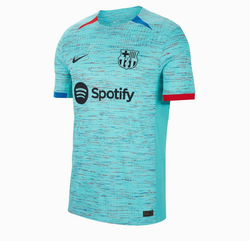 camisa-barcelona-barca-barça-away-iii-3-reserva-fora-visitante-23-24-nike-versao-torcedor-fan-masculino-masculina-spotify-azul-vermelho-vermelha-branco-branca-lewandowski-raphinha-messi-oficial