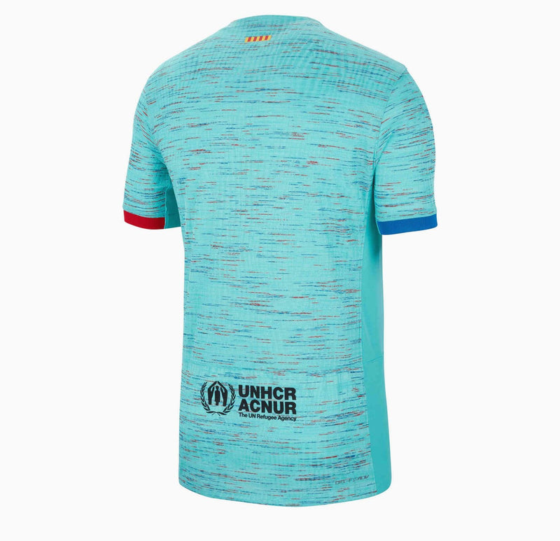 camisa-barcelona-barca-barça-away-iii-3-reserva-fora-visitante-23-24-nike-versao-torcedor-fan-masculino-masculina-spotify-azul-vermelho-vermelha-branco-branca-lewandowski-raphinha-messi-oficial