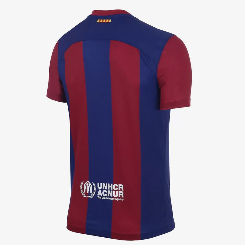 camisa-barcelona-barca-barça-home-i-1-titular-casa-23-24-nike-versao-torcedor-masculino-masculina-spotify-azul-vermelho-vermelha-diamante-lewandowski-raphinha-messi-oficial