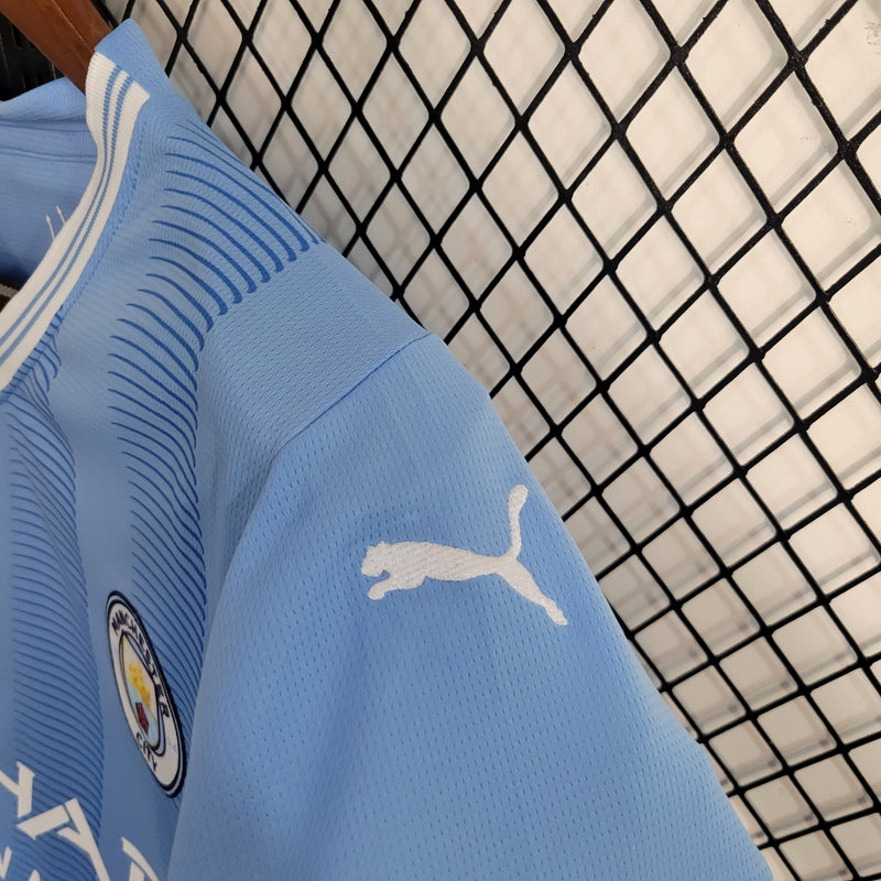 camisa-man-manchester-city-azul-branca-branco-home-casa-titular-23-24-puma-versao-fan-torcedor-masculino-masculina-etihad-airways-1-i-haaland-de-bruyne-mahrez-alvarez-primeira-oficial