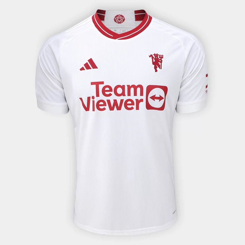 camisa-manchester-united-Third-fora-3-iii-visitante-reserva-23-24-adidas-versão-torcedor-masculino-masculina-team-viewer-branco-branca-oficial-original-vermelho-vermelha