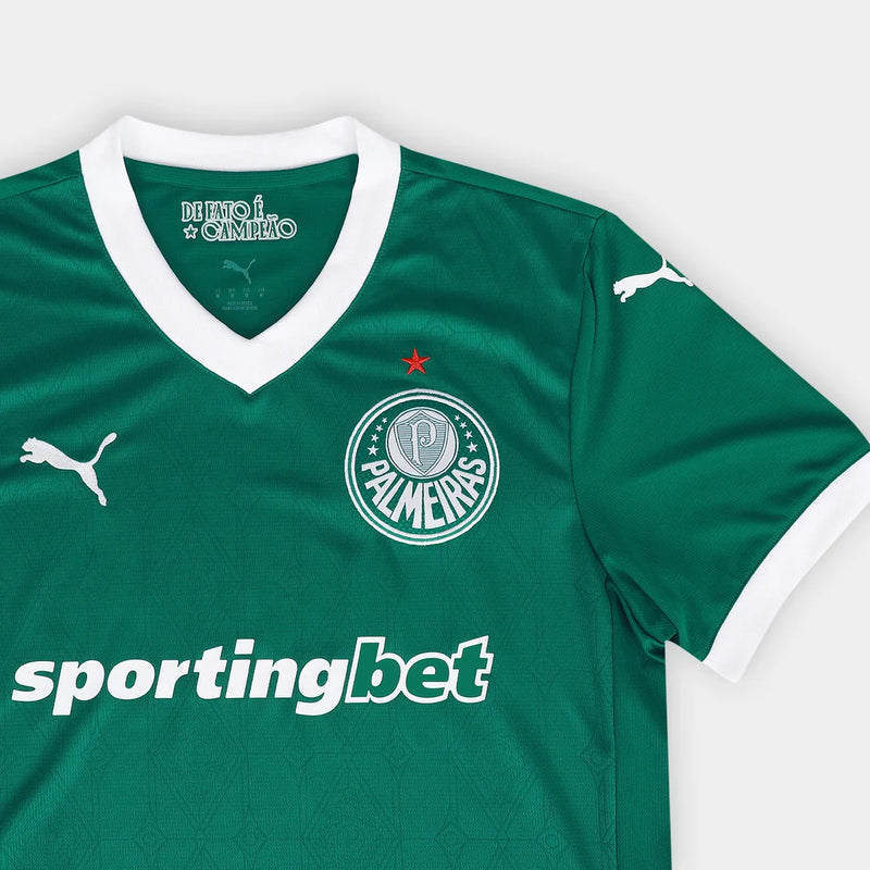 Camisa Palmeiras Home 25/26 Torcedor Puma Masculina na cor verde, com escudo bordado e tecnologia DryCell.