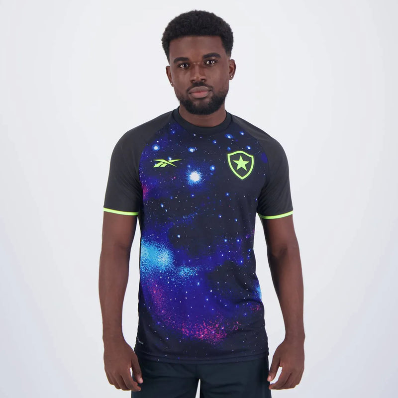 Camisa Botafogo Pré-jogo 24/25 - Torcedor Reebok Masculina - Preta com detalhes em azul e amarelo